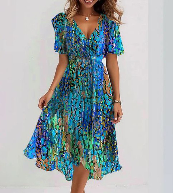 Sandra - Women's Floral V-neck Midi Dress