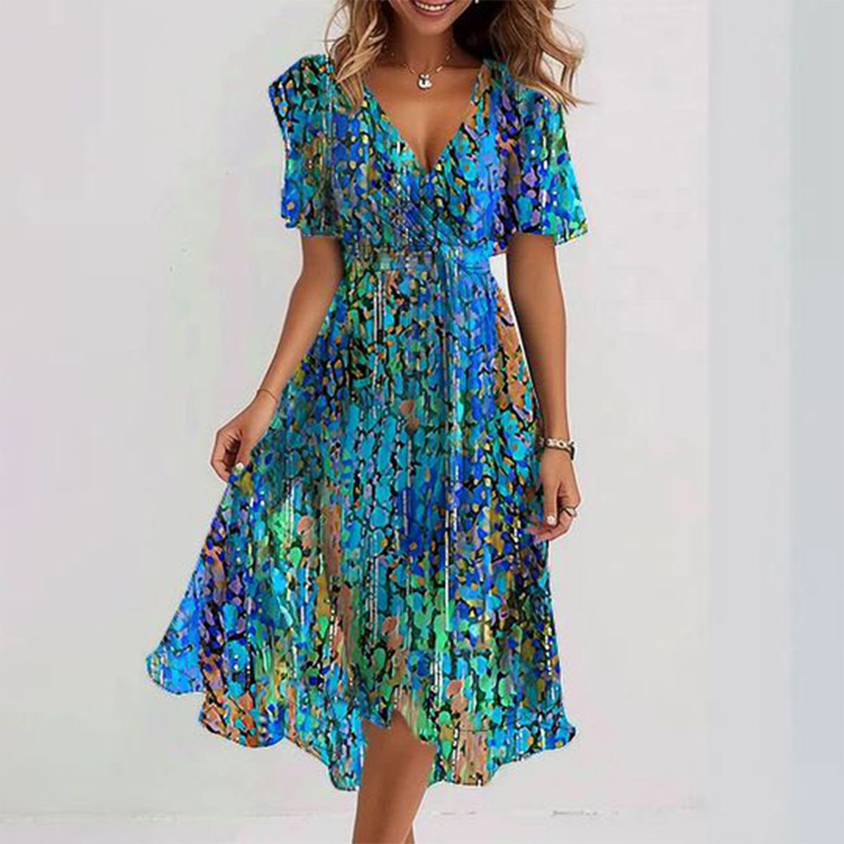 Sandra - Women's Floral V-neck Midi Dress